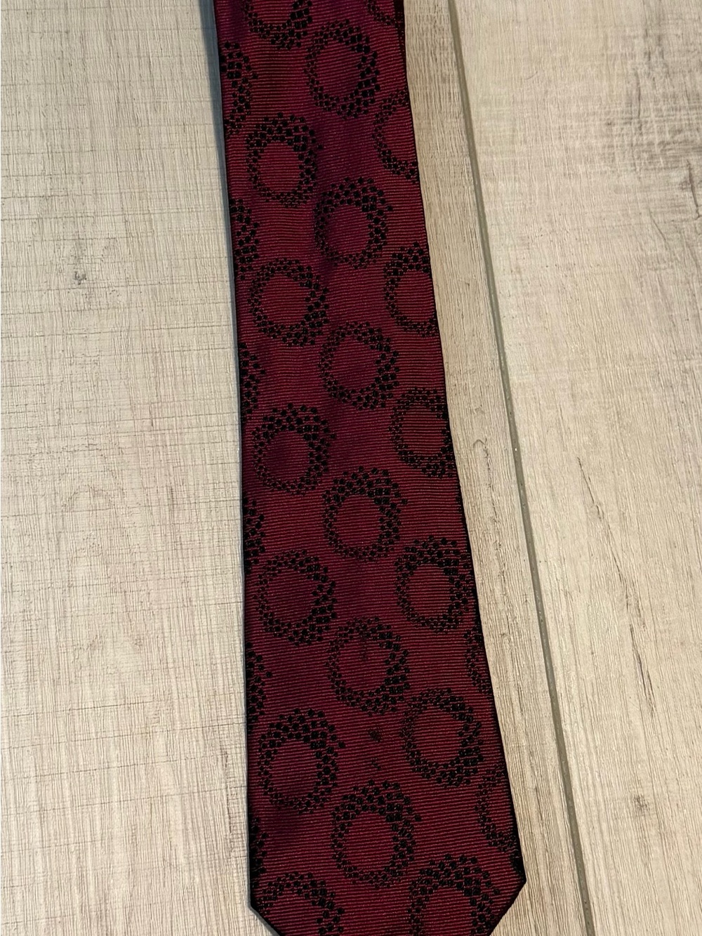 Valentino Men's Wine Red Tie with Black Circle Motif